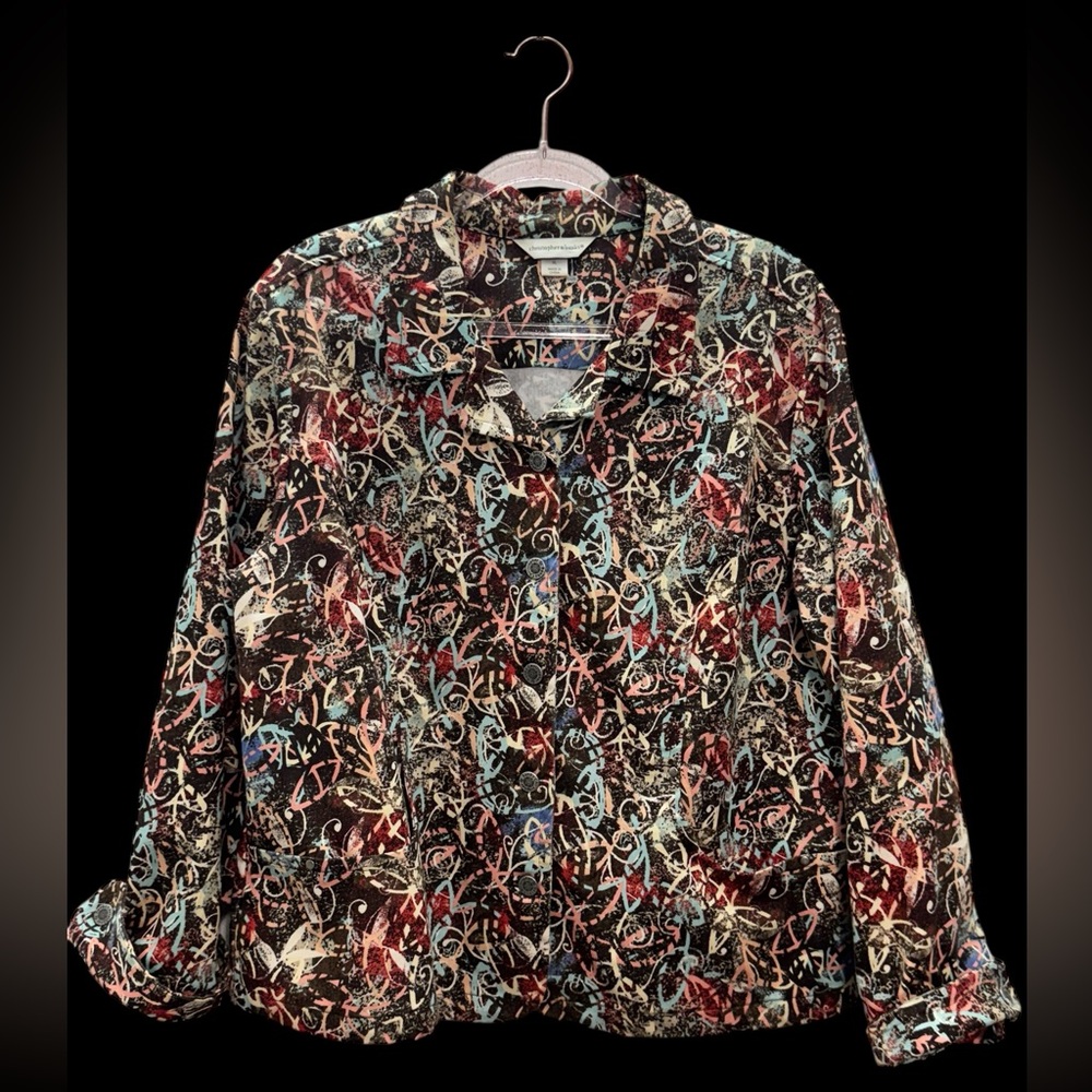 CHRISTOPHER & BANKS Multicolor Abstract Button Down JACKET